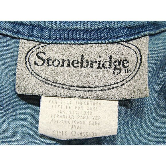 Vintage Stonebridge Denim Button Up Top Shirt Lightwash Wasit Tie Short Sleeve M - Picture 4 of 8